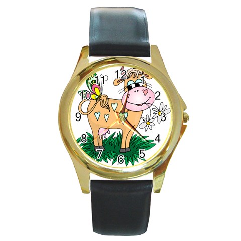 Cute cow Round Gold Metal Watch from Custom Dropshipper Front