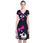 Scene Kid Girl Skull Short Sleeve Front Wrap Dress