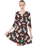 Easter rabbit pattern Quarter Sleeve Front Wrap Dress