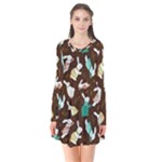 Easter rabbit pattern Long Sleeve V-neck Flare Dress