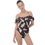 Easter rabbit pattern Frill Detail One Piece Swimsuit