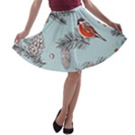 Christmas birds A-line Skater Skirt