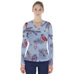 Christmas birds V-Neck Long Sleeve Top