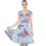 Christmas birds Cap Sleeve Front Wrap Midi Dress