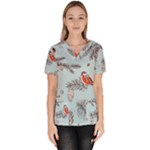 Christmas birds Women s V-Neck Scrub Top