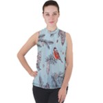 Christmas birds Mock Neck Chiffon Sleeveless Top