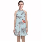 Christmas birds Velvet Halter Neckline Dress 