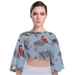 Christmas birds Tie Back Butterfly Sleeve Chiffon Top