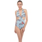 Christmas birds Halter Front Plunge Swimsuit