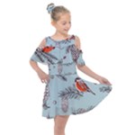 Christmas birds Kids  Shoulder Cutout Chiffon Dress