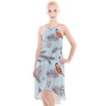 Christmas birds High-Low Halter Chiffon Dress 