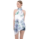 Floral pattern Halter Asymmetric Satin Top