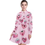 Emoji Heart Long Sleeve Chiffon Shirt Dress