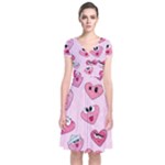 Emoji Heart Short Sleeve Front Wrap Dress