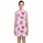 Emoji Heart Velvet Halter Neckline Dress 