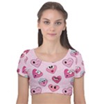 Emoji Heart Velvet Short Sleeve Crop Top 