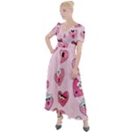 Emoji Heart Button Up Short Sleeve Maxi Dress