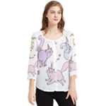  Cute unicorn cats Chiffon Quarter Sleeve Blouse