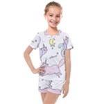  Cute unicorn cats Kids  Mesh Tee and Shorts Set