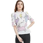  Cute unicorn cats Frill Neck Blouse