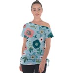 Flower Off Shoulder Tie-Up Tee