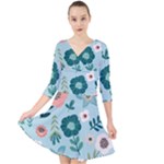 Flower Quarter Sleeve Front Wrap Dress