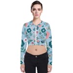 Flower Long Sleeve Zip Up Bomber Jacket