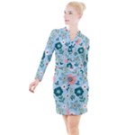 Flower Button Long Sleeve Dress