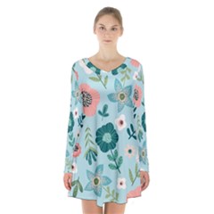 Long Sleeve Velvet V-neck Dress 