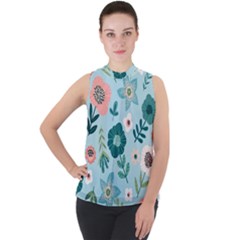 Mock Neck Chiffon Sleeveless Top 