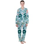 Flower Satin Long Sleeve Pajamas Set