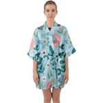 Flower Half Sleeve Satin Kimono 