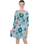 Flower Quarter Sleeve Ruffle Waist Dress