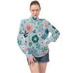 Flower High Neck Long Sleeve Chiffon Top