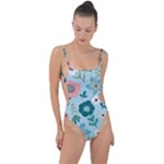 Flower Tie Strap One Piece Swimsuit