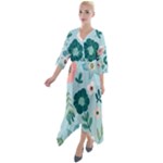 Flower Quarter Sleeve Wrap Front Maxi Dress