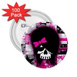 Scene Kid Girl Skull 2.25  Button (100 pack)