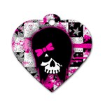 Scene Kid Girl Skull Dog Tag Heart (One Side)