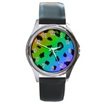Cool Rainbow Cheetah Print Design Round Metal Watch