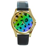 Cool Rainbow Cheetah Print Design Round Gold Metal Watch