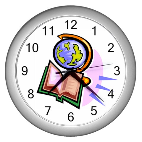 Globe and Book Wall Clock (Silver) from Custom Dropshipper Front