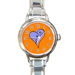 Blue Heart Round Italian Charm Watch