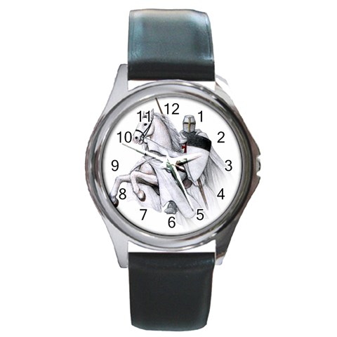 templar on rearing horse Round Metal Watch from Custom Dropshipper Front