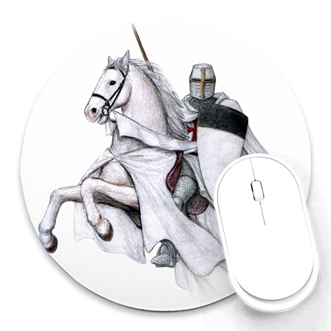 templar on rearing horse Round Mousepad from Custom Dropshipper Front