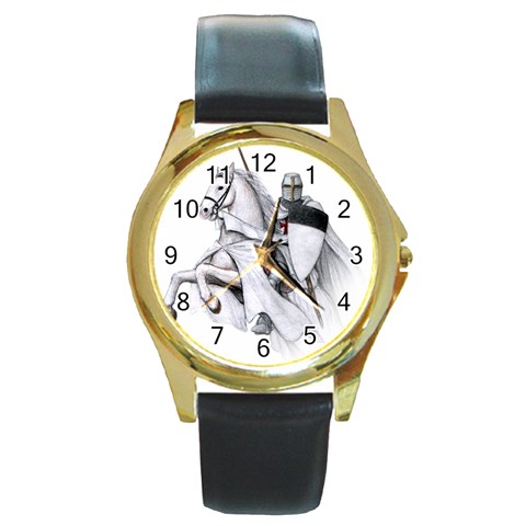 templar on rearing horse Round Gold Metal Watch from Custom Dropshipper Front