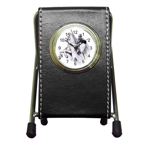 templar on rearing horse Pen Holder Desk Clock from Custom Dropshipper Front