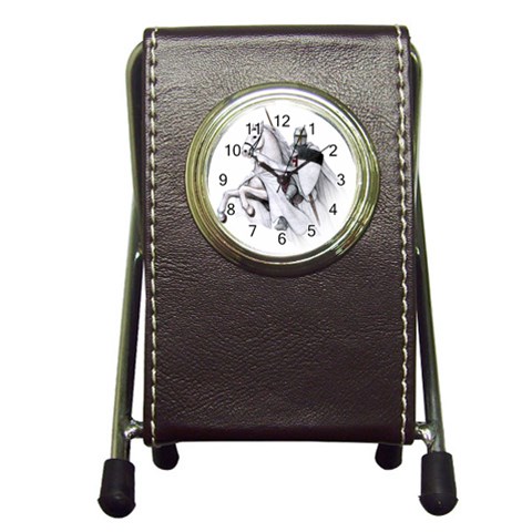 templar on rearing horse Pen Holder Desk Clock from Custom Dropshipper Front