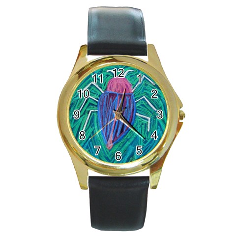 Big Green Bug  Round Gold Metal Watch from Custom Dropshipper Front