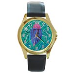 Big Green Bug  Round Gold Metal Watch