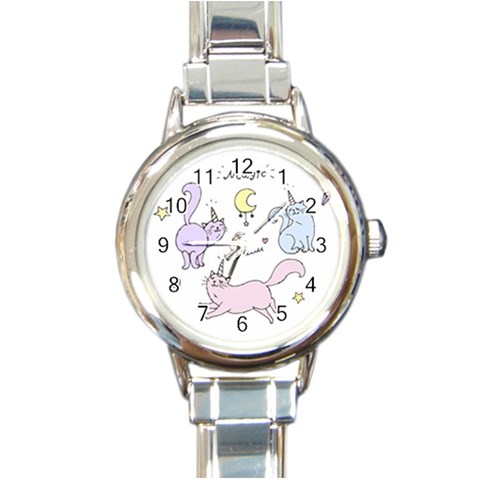 Cute unicorn cats Round Italian Charm Watch from Custom Dropshipper Front
